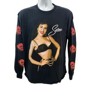 Selena Long Sleeve Shirt – Black Red Roses Graphic Size L Black long sleeve tee